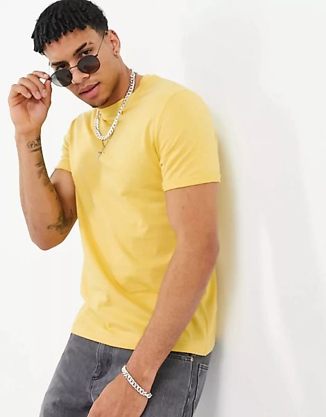 ASOS DESIGN – T-Shirt mit Rollärmeln in Gelb günstig online kaufen