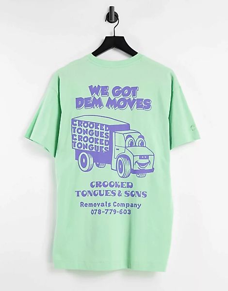 Crooked Tongues – Oversize-T-Shirt in Hellgrün mit „Dem Moves“-Print, Kombi günstig online kaufen