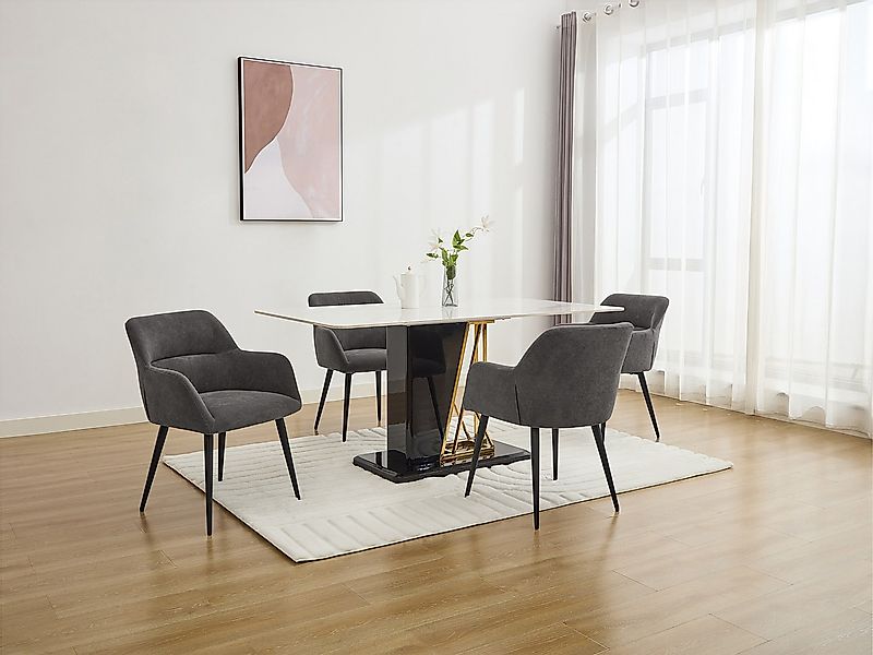 Stuhl mit Armlehnen 2er-Set - Stoff &  schwarzes Metall - Grau - HEKA günstig online kaufen