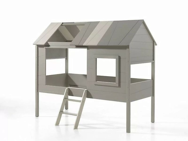 Natur24 Kinderbett Baumhaus Bett Charlotte 90x200cm Grau mit Vorhang-Set günstig online kaufen