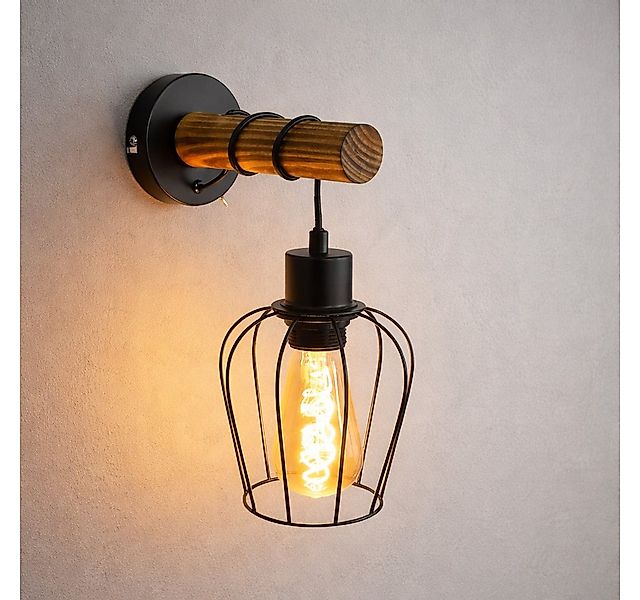 ZMH Wandleuchte Retro Wandleuchte Holz Innen Wandlampe Vintage mit Schalter günstig online kaufen