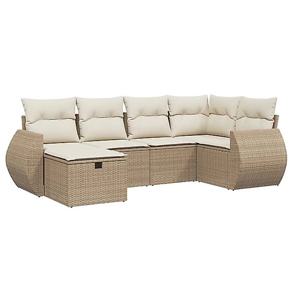 vidaXL 6-Tlg Garten-Sofagarnitur mit Kissen Beige Poly Rattan 3264104 günstig online kaufen