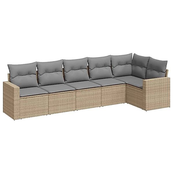 vidaXL 6-Tlg Garten-Sofagarnitur mit Kissen Beige Poly Rattan 3251326 günstig online kaufen
