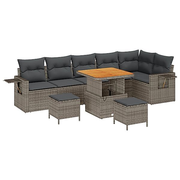 vidaXL 9-Teiliges Garten Sofa Set mit Kissen Grau Poly Rattan Akazie 336176 günstig online kaufen