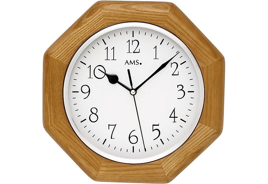 AMS Funkwanduhr F5512 (Quarz,Holz,Esche eichefarben,Glas,Wohnzimmer,Esszimm günstig online kaufen