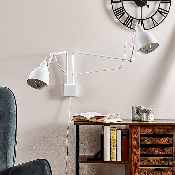 Wandleuchte 1002 mit Stecker, zweiflammig, weiß günstig online kaufen