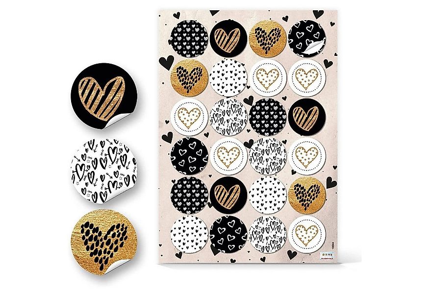 Logbuch-Verlag Dekofigur 96 edle Herzaufkleber gold schwarz weiß - Herz Sti günstig online kaufen