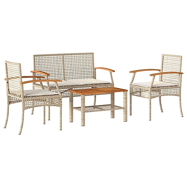 vidaXL 4-Tlg Garten-Lounge-Set mit Kissen Beige Poly Rattan 366268 günstig online kaufen