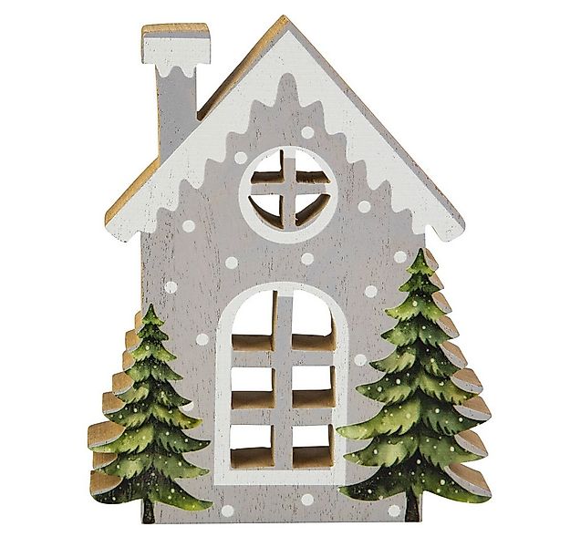 MICA Weihnachtsfigur Dekohaus mit Tannen - ca. 12,5 x 2 x 15 cm günstig online kaufen