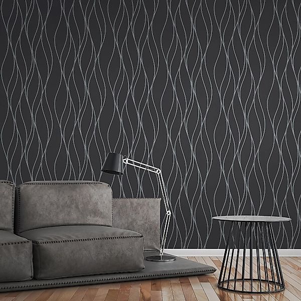 Livingwalls Tapete Streifenmuster Schwarz Silber und Grau 53 cm x 10,05 m A günstig online kaufen