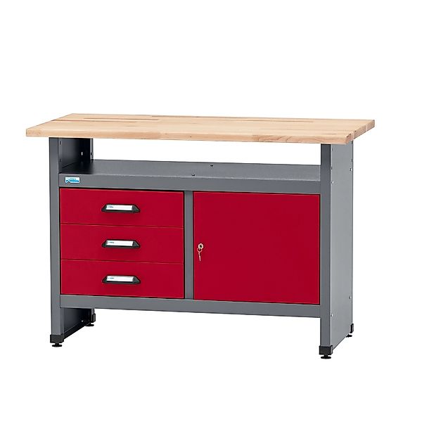 Küpper Werkbank Eintürig mit 3 Schubladen 84 x 120 x 60 cm Dunkelrot günstig online kaufen