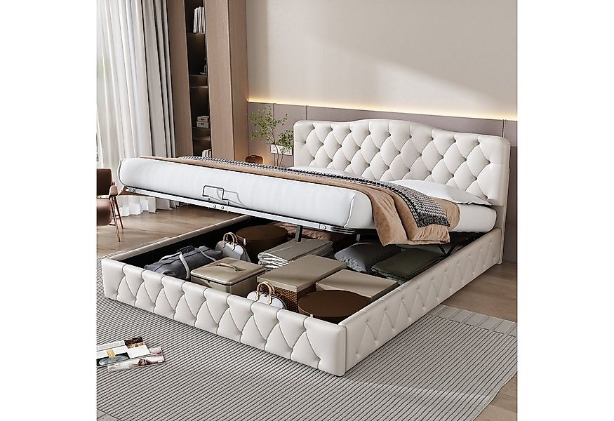 Flieks Polsterbett, Hydraulisches Doppelbett Holzbett Kunstleder 180x200cm günstig online kaufen