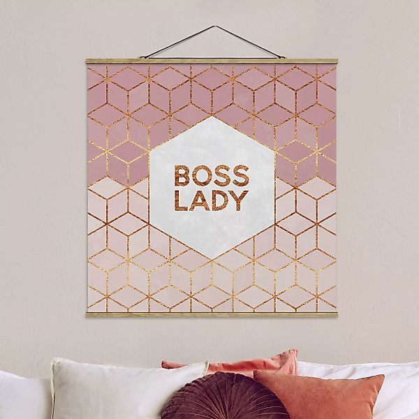 Stoffbild Abstrakt mit Posterleisten - Quadrat Boss Lady Sechsecke Rosa günstig online kaufen