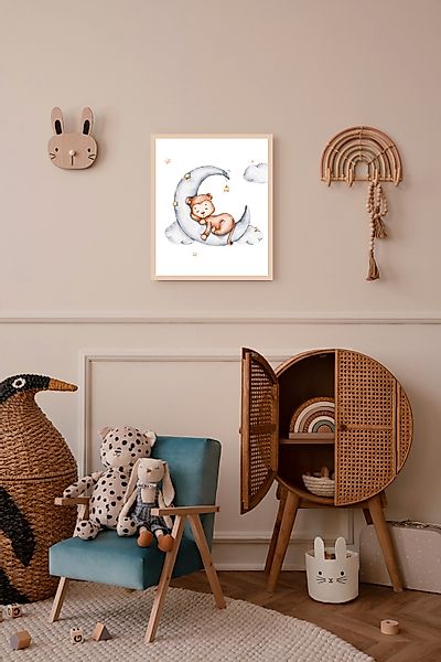 Lüttenhütt Bild mit Rahmen "oder Poster, Schlafender Affe auf Mond mit Ster günstig online kaufen