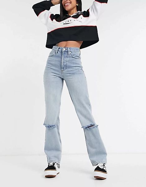 Topshop – Ausgeblichene Dad-Jeans aus recyceltem Baumwollmix mit tief anges günstig online kaufen