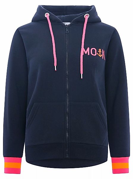 Zwillingsherz Sweatjacke, mit gesticktem "Moin" und neonfarbenen Details günstig online kaufen