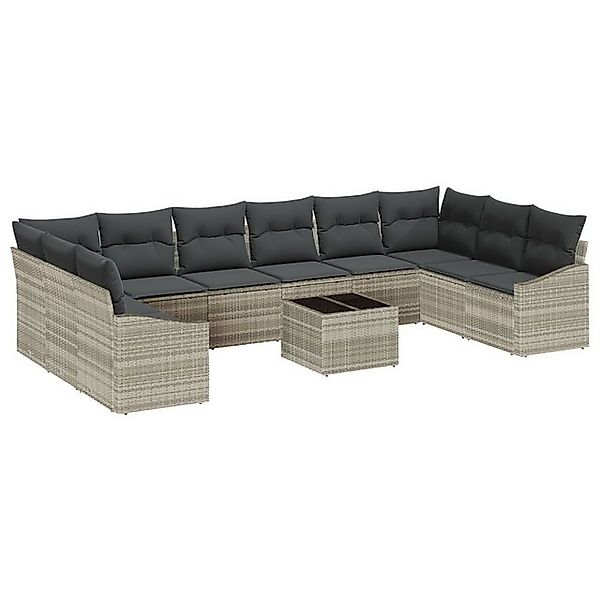 vidaXL Loungesofa 11-teiliges Garten Sofa Set mit Kissen Grau Poly Rattan, günstig online kaufen