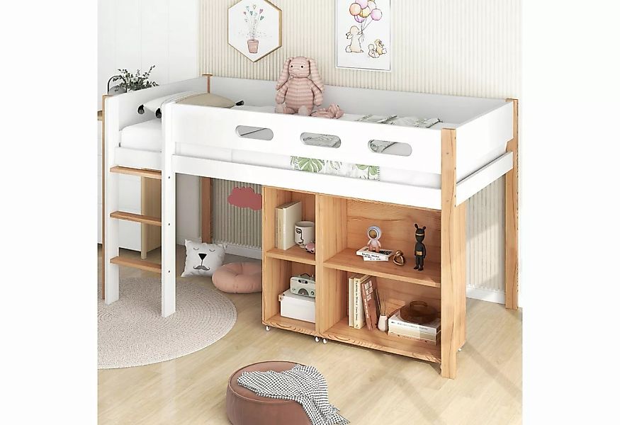 Ulife Hochbett Kinderbett mit Stauraum und beweglichem Schrank,90x200 cm (3 günstig online kaufen