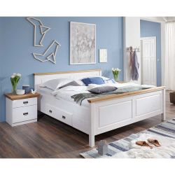 Landhausbett in Weiß Kiefer teilmassiv Nachtkommoden (dreiteilig) günstig online kaufen