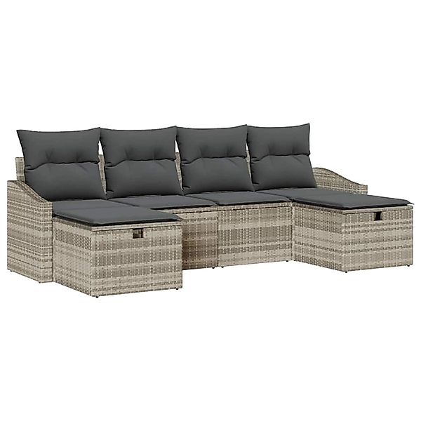 vidaXL Garten-Sofa-Set mit Kissen 6-Tlg Hellgrau Poly Rattan 3359321 günstig online kaufen