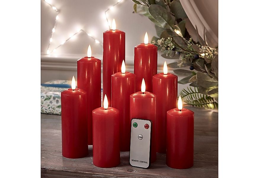 Lights4fun LED-Kerze 9er Set TruGlow® LED Kerzen Echtwachs rot mit Fernbedi günstig online kaufen
