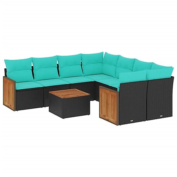 vidaXL 9-Tlg Gartensofa-Set mit Kissen Schwarz Polyrattan 3227506 günstig online kaufen