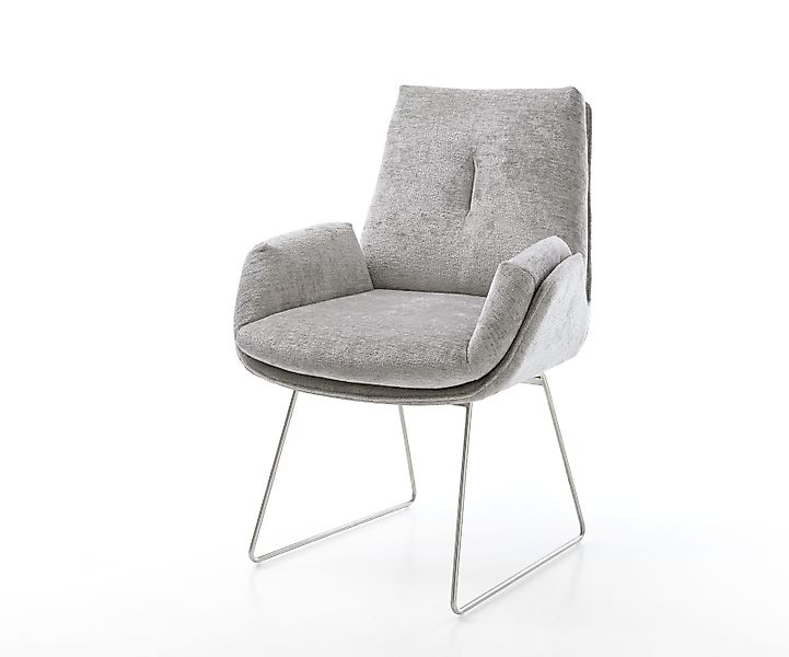 Esszimmerstuhl Clea-Flex Chenille Silbergrau Kufengestell Edelstahl günstig online kaufen