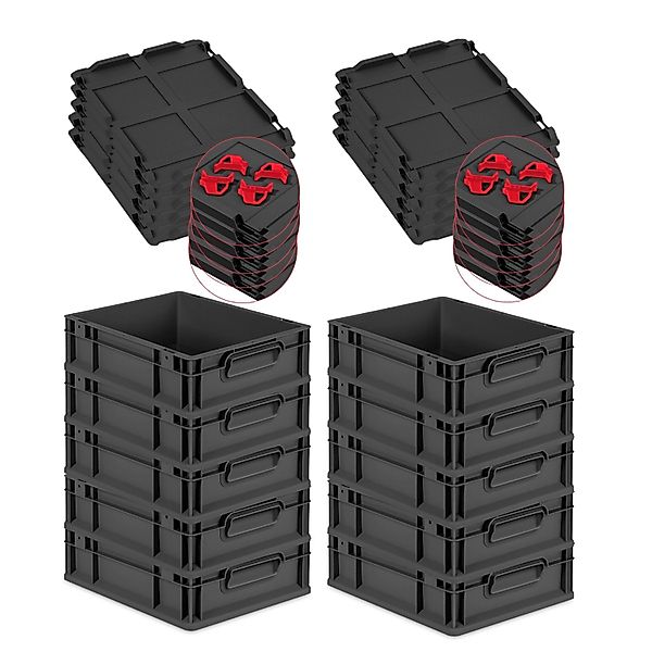 PROREGAL SparSet 10x Eurobox Nextgen Grip Mit Auflagedeckel Und Roten Versc günstig online kaufen