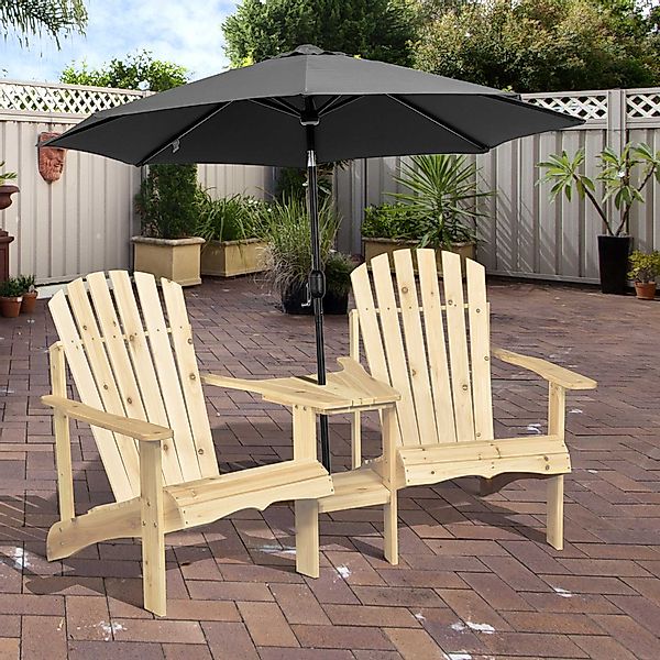 OUTSUNNY Adirondack Gartenstuhl mit Tisch und Schirmloch 2-Sitzer Sitzgrupp günstig online kaufen
