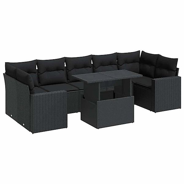 vidaXL 8-Tlg Garten-Sofagarnitur mit Kissen Schwarz Poly Rattan 3326276 günstig online kaufen