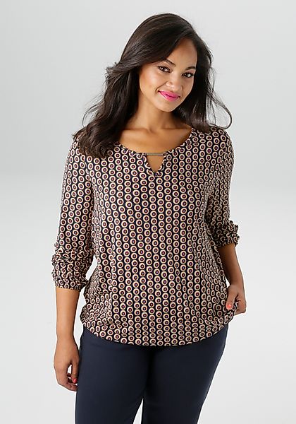 Aniston PLUS Langarmshirt mit silberfarbenem Schmuckstäbchen günstig online kaufen