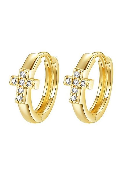 Dear Me Klappcreolen Gold 585 Damen Kreuz, Ø9mm Paar Ohrringe Gold, 14 Kara günstig online kaufen