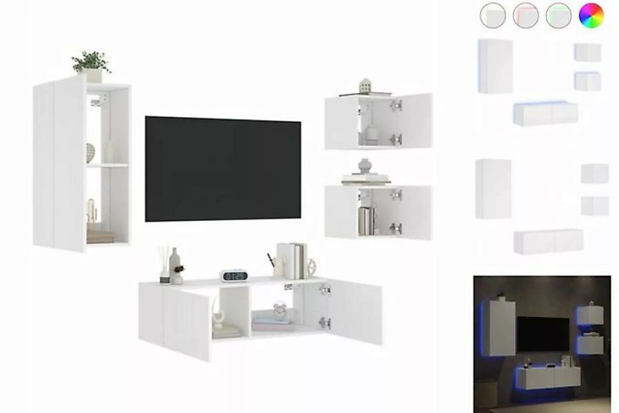 vidaXL TV-Schrank 4-tlg TV-Wohnwand mit LED-Leuchten Weiß günstig online kaufen
