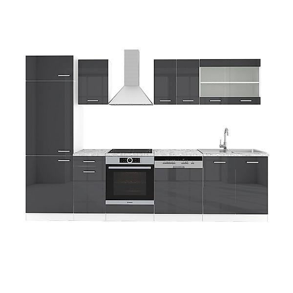 Vicco R-Line Küchenzeile Anthrazit Hochglanz/Weiß 300 cm ohne Arbeitsplatte günstig online kaufen