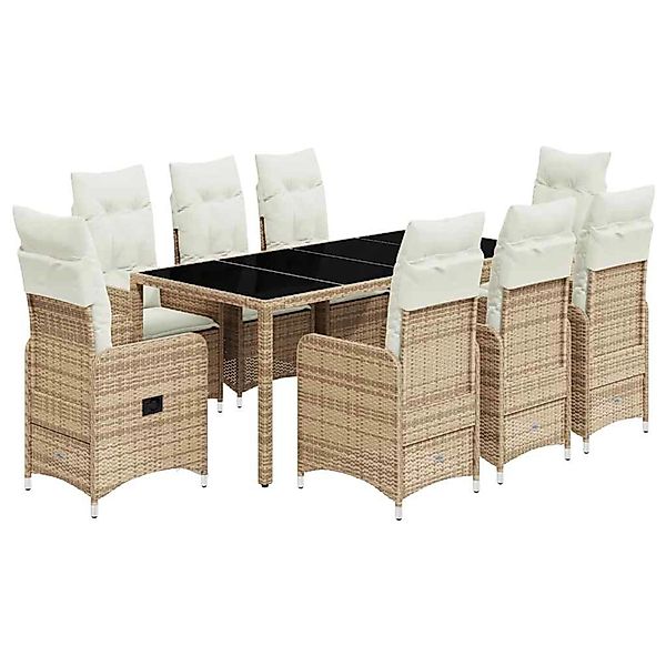 vidaXL 9-Tlg Garten-Bistro-Set mit Kissen Beige Poly Rattan 3277103 günstig online kaufen