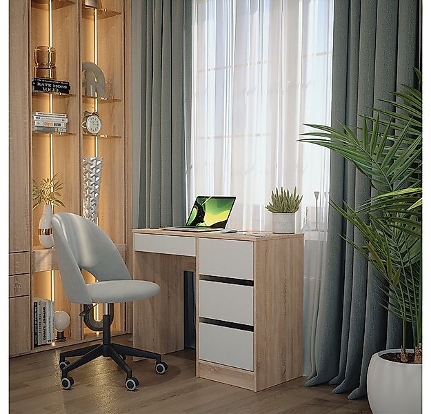 Vicco Schreibtisch Sherry, Weiß/Sonoma, 90 x 40 cm mit Schubladen (1-St) günstig online kaufen