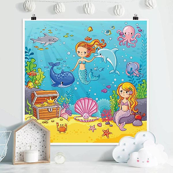 Poster Strand - Quadrat Meerjungfrau - Unterwasserwelt günstig online kaufen