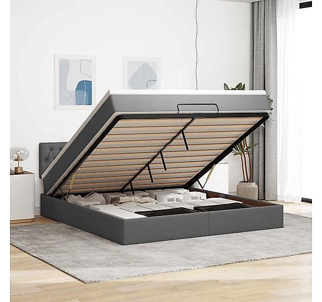 vidaXL Bett, Ottoman-Bett mit Matratze & LEDs Dunkelgrau 160x200 cm Stoff günstig online kaufen