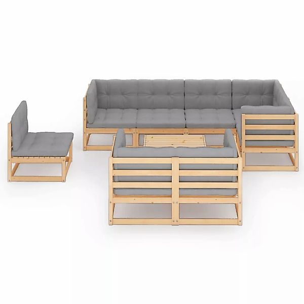 9-tlg. Garten-lounge-set Mit Kissen Kiefer Massivholz günstig online kaufen