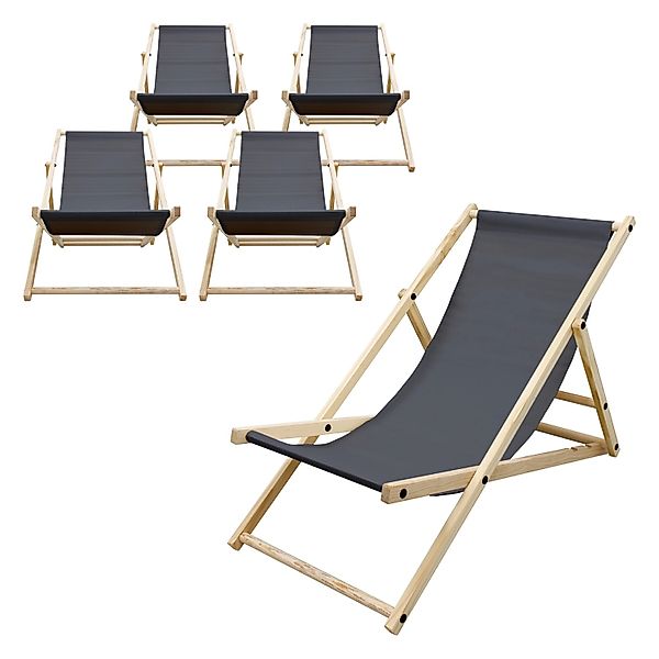 ECD Germany 5Er Set Liegestuhl Klappbar Anthrazit Holz 3 Positionen bis 120 günstig online kaufen