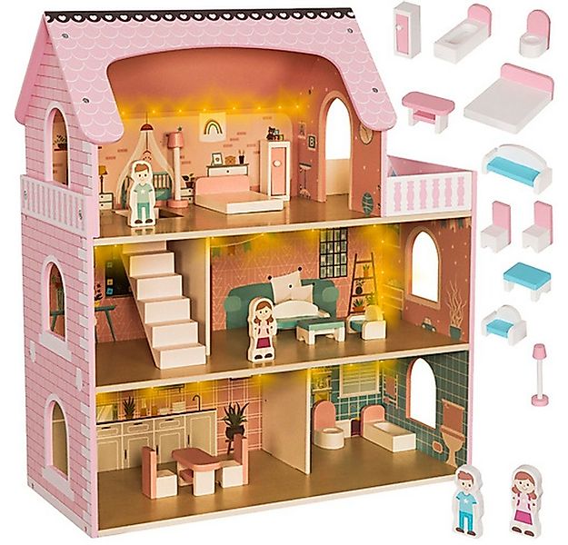 KRUZZEL Puppenhaus Holzhaus Puppenhaus, (Spar-Set, LED-Beleuchtung), Das 3- günstig online kaufen