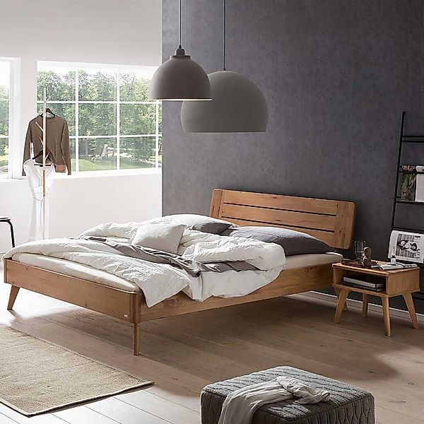 Massives Holzbett Wildeiche geölt in modernem Design 216 cm tief günstig online kaufen