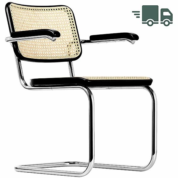 THONET S 64 V | Buche schwarz gebeizt | Stahlrohr-Freischwinger mit Armlehn günstig online kaufen