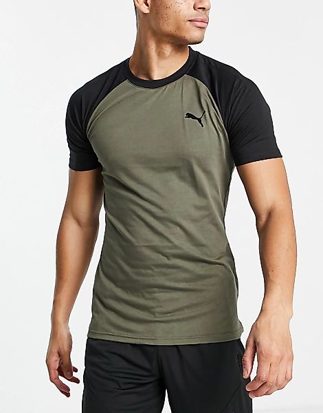Puma – Muskel-T-Shirt in Schwarz und Dunkelgrün günstig online kaufen