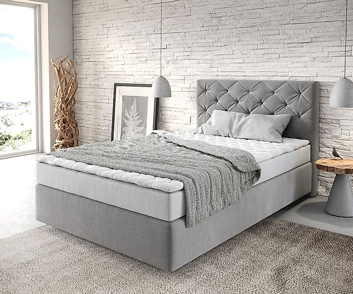 Boxspringbett Dream-Great 120x200 cm Mikrofaser Grau mit Matratze und Toppe günstig online kaufen
