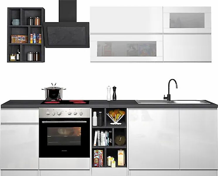 KOCHSTATION Küchenzeile »KS-Sole« Breite 256 cm, Hängeschränke mit Milchgla günstig online kaufen