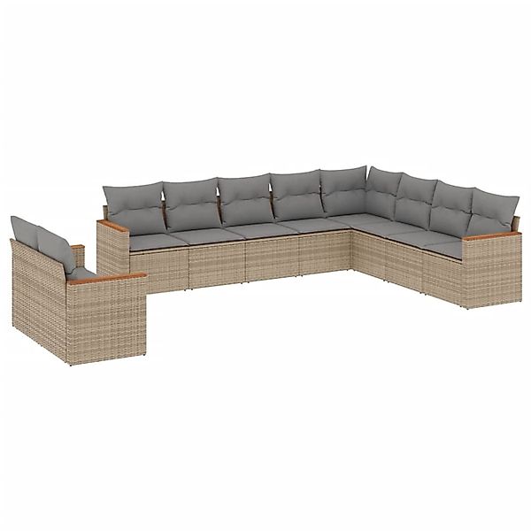 vidaXL 10-Tlg Garten-Sofagarnitur mit Kissen Beige Poly Rattan 3226115 günstig online kaufen