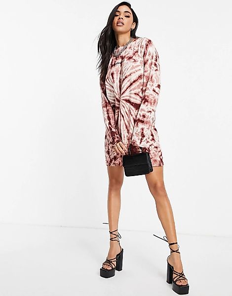 Missguided – Oversize-T-Shirt-Kleid mit Batikmuster in Braun-Mehrfarbig günstig online kaufen