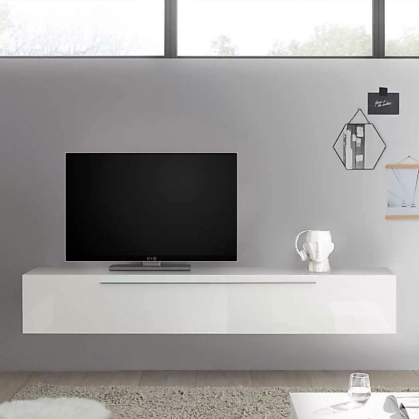 Fernseh Lowboard mit Klappe in Weiß Hochglanz Wandmontage günstig online kaufen