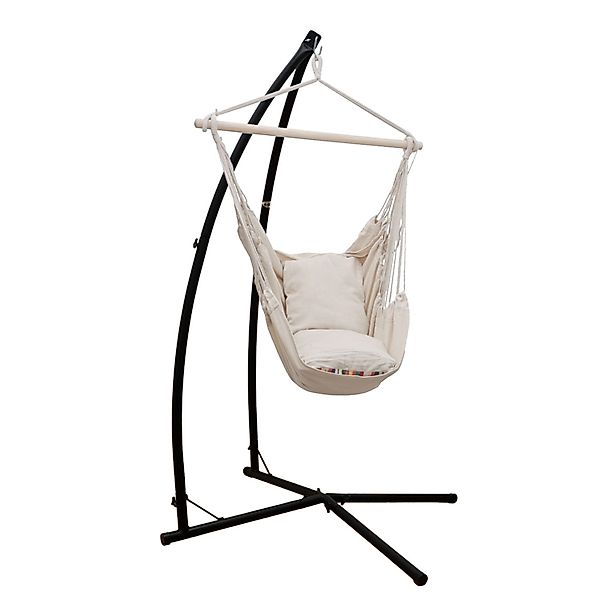 AMANKA Hängestuhlgestell mit Hängesessel inkl. 2 Kissen 110 x 215 cm Beige günstig online kaufen